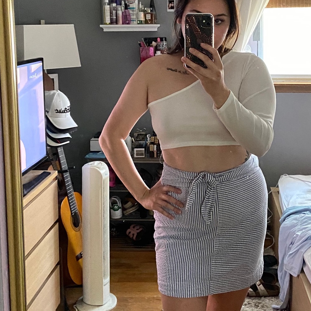 Seersucker high waisted skirt